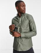 New Look Long Sleeve Oxford Shirt In Khaki-green