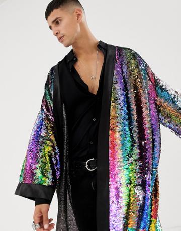 Jaded London Kimono In Rainbow Sequin - Multi