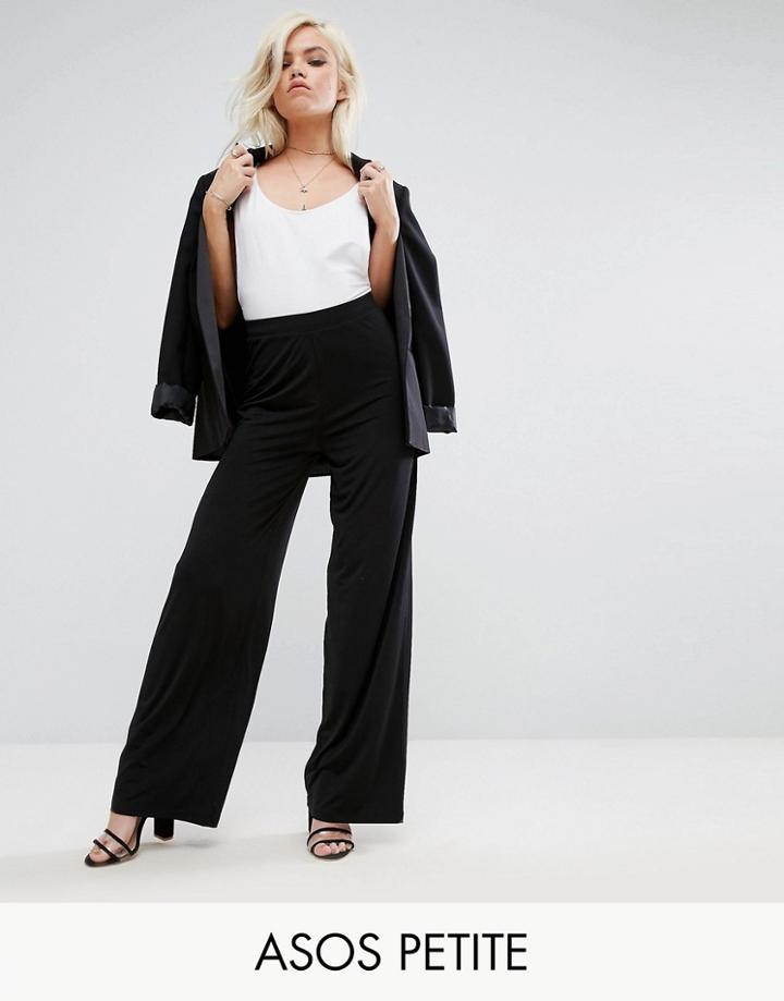 Asos Petite Slinky Wide Leg Pants - Black