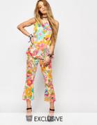 Reclaimed Vintage 60's High Rise Kick Flare Pants In Bold Floral Print Co-ord - Yellow