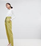 Asos Design Tall Tailored Contrast Button Belt Tapered Pants - Green