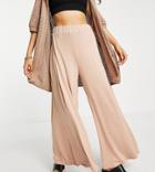 Asos Design Petite Jersey Palazzo Beach Pants In Cream-neutral