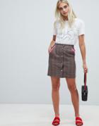 Pieces Check Button Front Skirt - Multi