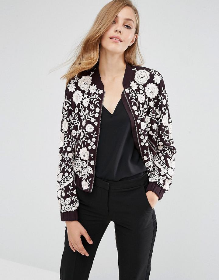 Needle & Thread Embroidery Motif Bomber - Purple