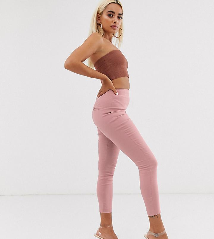 Asos Design Petite High Waist Pants In Skinny Fit In Blush-pink