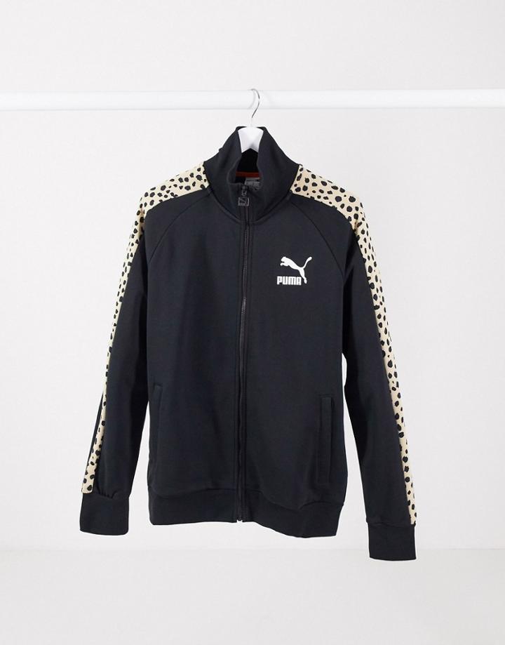 Puma Classics T7 Animal Taped Sleeve Track Top In Black