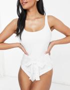 Figleaves Fuller Bust Underwire High Leg Swimsuit With Tie Detail In White