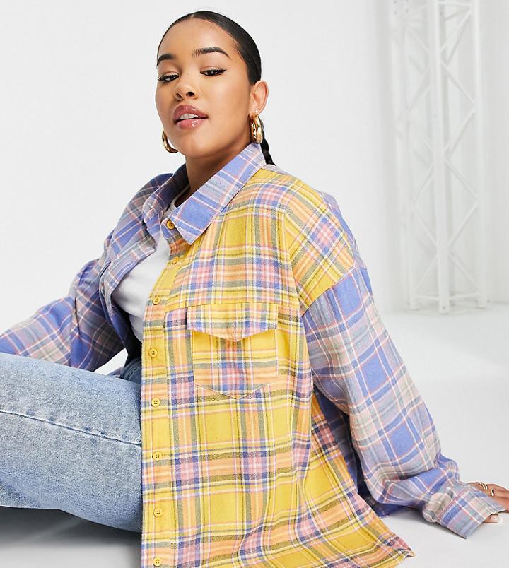 Missguided Plus Spliced Check Shirt-multi