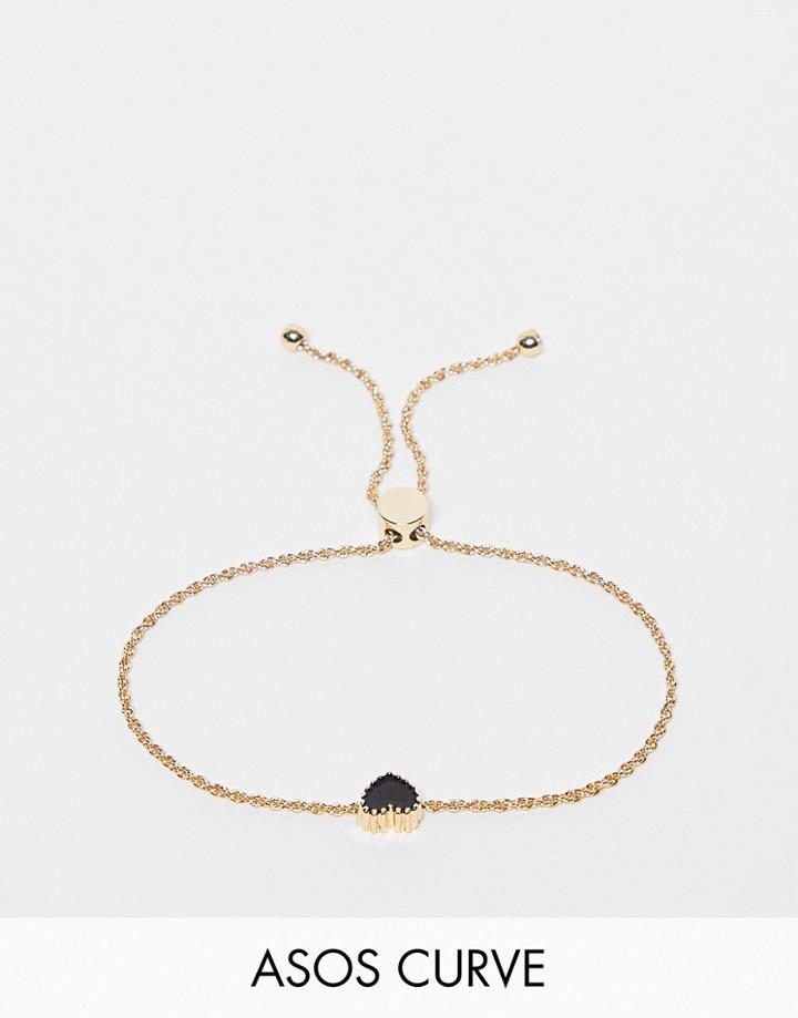 Asos Design Curve Bracelet With Enamel Heart Charm In Gold Tone