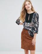 Pepe Jeans Marianna Floral Print Deep V Blouse - Navy