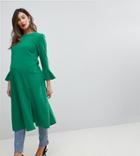 Asos Maternity Fluted Sleeve Midi Dress With Split - Green