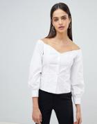 Fashion Union Bardot Fitted Shirt - White