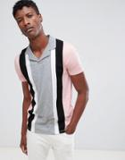 Asos Design Polo Shirt With Retro Vertical Panels And Revere Collar - Pink
