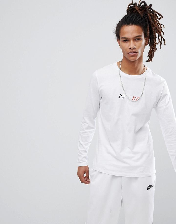 Parlez Long Sleeve T-shirt With Chest Logo In White - White