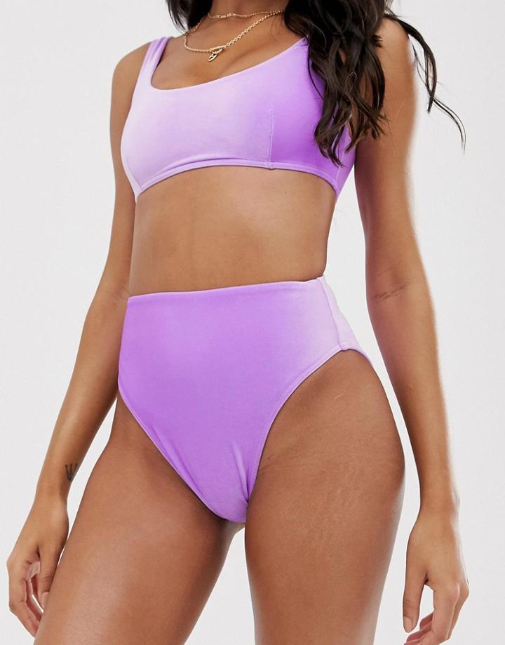 Asos Design Mix And Match Velvet High Leg High Waist Bikini Bottom In Lilac - Purple
