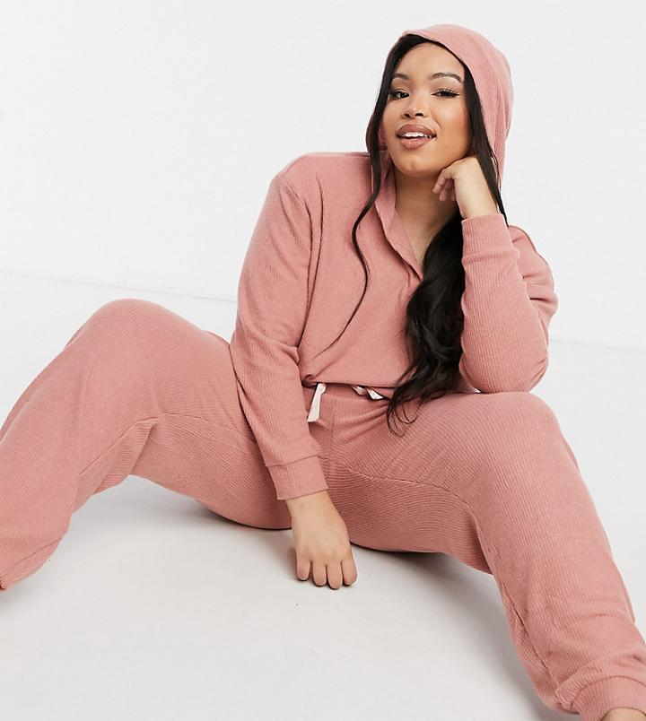 New Look Curve Lounge Coordinating Soft Ribbed Sweatpants In Pink