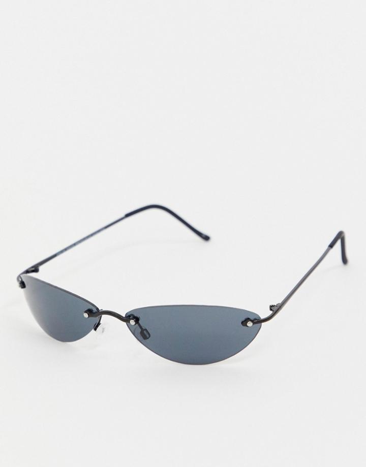 Asos Design Wrap Rimless Frame Sunglasses - Black