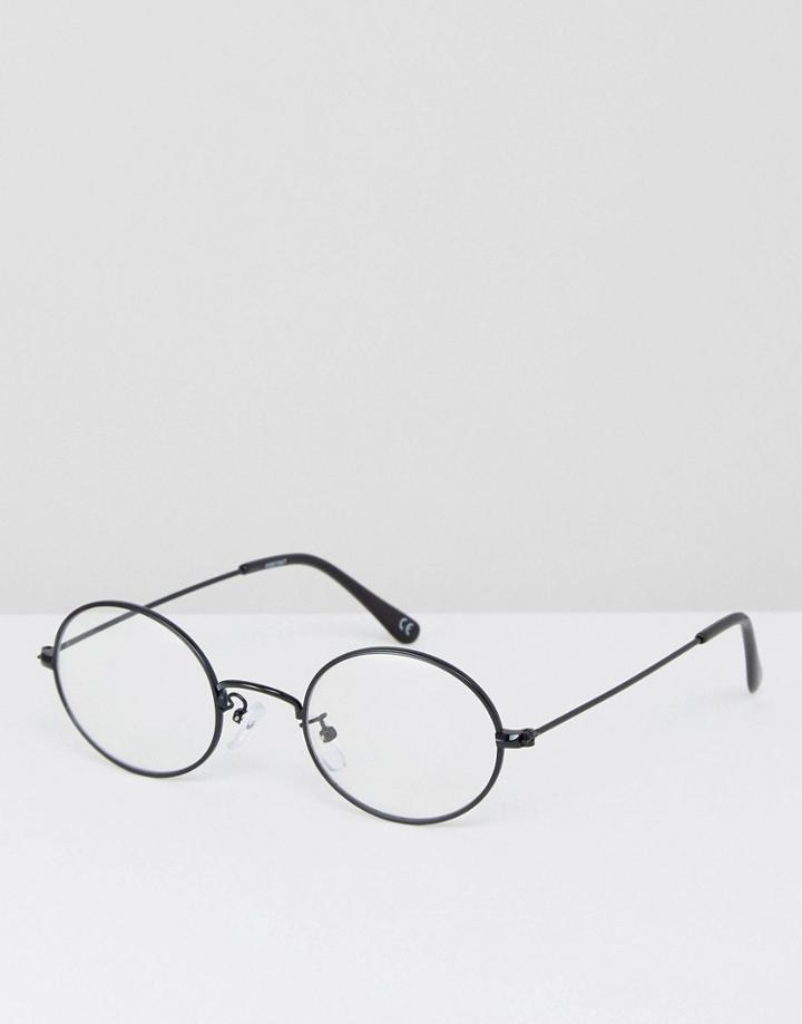 Asos Oval Glasses In Black Metal With Clear Lens - Black