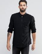 Bellfield Linen Mix Zip Through Shirt In Regular Fit - Black