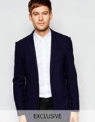 Number Eight Savile Row Exclusive Wool Mix Blazer With Stretch In Skinny Fit - Navy