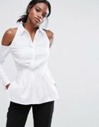 Lavish Alice Cotton Shirt With Cold Shoulder - White