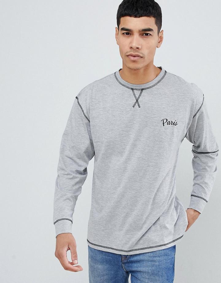 New Look Long Sleeve T-shirt With Paris Embroidery In Gray - Gray
