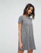 Stradivarius Check Short Sleeve Shift Dress - Gray