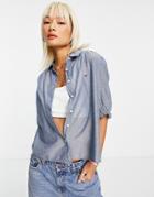 Tommy Jeans Puff Sleeve Logo Blouse In Chambray-blue