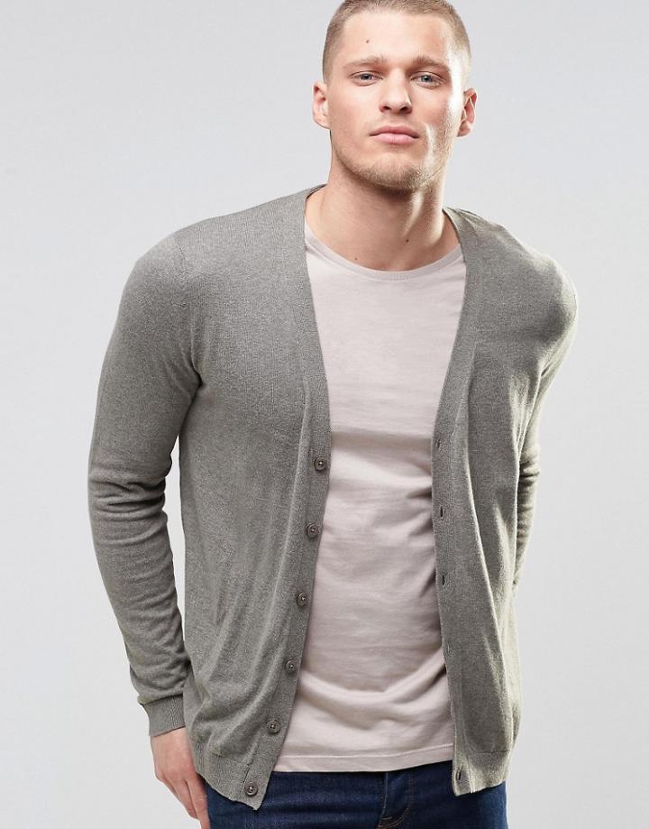 Asos Cardigan In Gray Cotton - Slate Moss