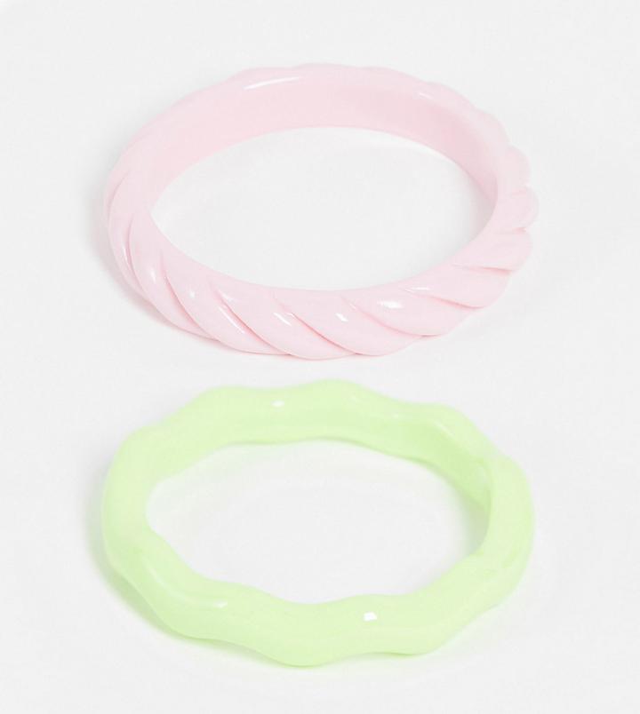 Asos Design Curve Pack Of 2 Bangle Bracelet In Twist Plastic-multi
