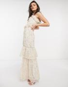 Hope & Ivy Bridesmaid Tiered Ruffle Cami Maxi Dress In Ditsy Ivory Floral-multi