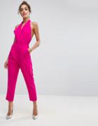 Asos Tailored Halter Jumpsuit With Lapel Detail And Peg Pant - Pink