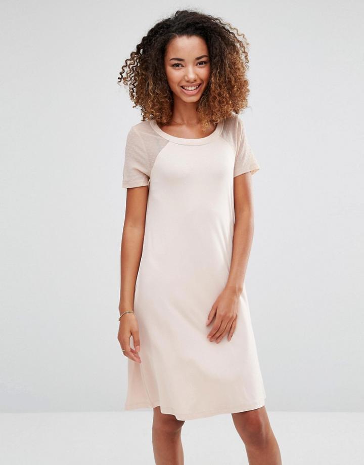 Vero Moda Swing Dress With Mesh Polka Dot Sleeves - Pink