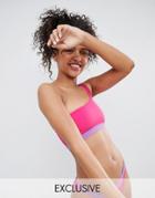 Monki One Shoulder Contrast Bikini Top-pink