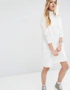 Asos High Neck Slouch Dress With Rib Sleeve Detail - White