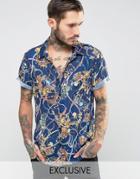 Reclaimed Vintage Party Shirt In Regular Fit - Navy