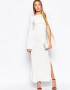 Club L Maxi Dress With Long Fluted Sleeves - Cream