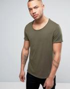 Yourturn T-shirt In Khaki With Raw Hem - Green