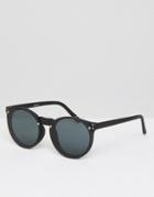 Asos Round Sunglasses In Matte Black With Smoke Laid On Lens - Black