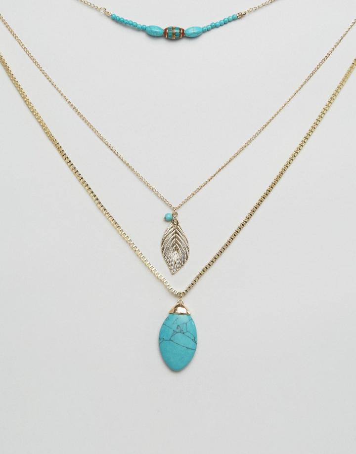 Ashiana Multi Layered Festival Necklace With Stone And Bead Detailing