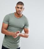 Le Breve Tall Longline Raw Edge T-shirt - Green