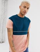 Asos Design Relaxed T-shirt With Body And Sleeve Color Block And Contrast Piping - Green