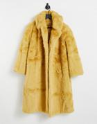 Jayley Longer Length Faux Fur Coat In Pale Yellow