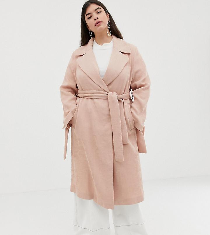 Asos Design Curve Plisse Textured Coat-pink