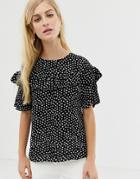 Closet Short Sleeve Polka Blouse - Black