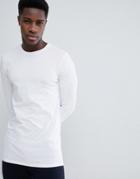 Asos Design Longline Long Sleeve T-shirt With Crew Neck In White