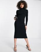 Qed London Roll Neck Knit Midi Dress In Black