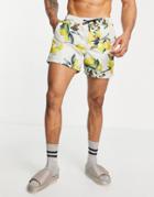 Jack & Jones Intelligence Swim Short With Lemon Print-white