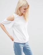 Asos Top With Cold Shoulder And Ruffle Sleeve - White