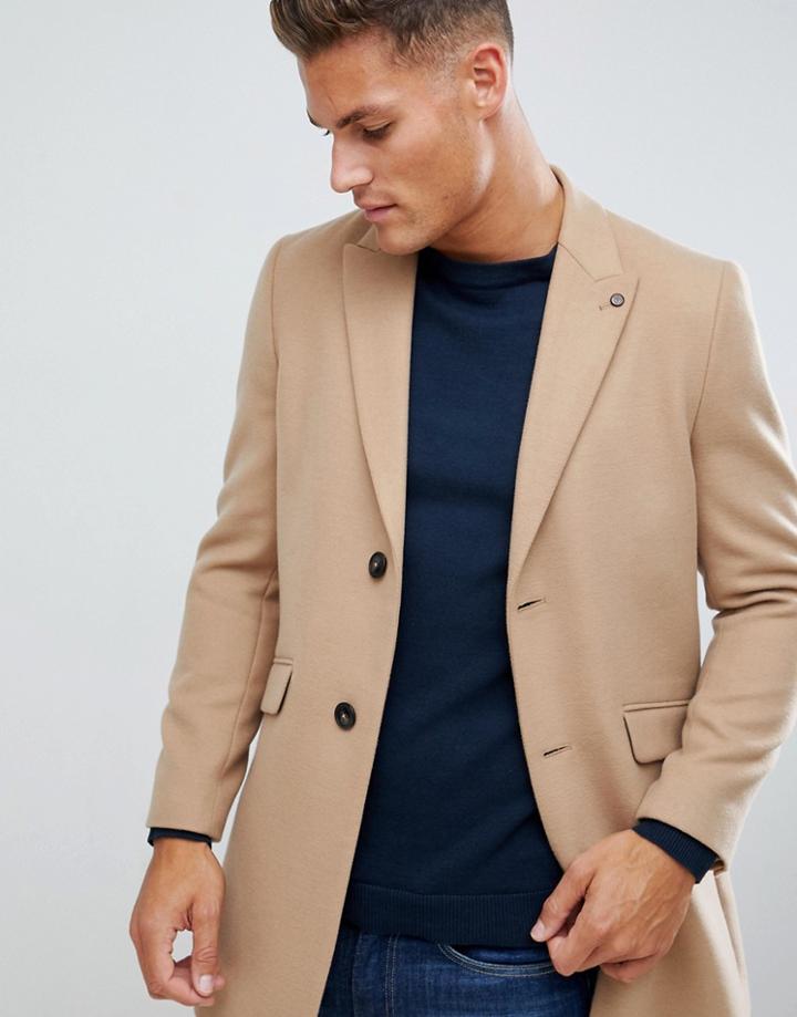Burton Menswear Coat In Faux Wool In Camel - Beige
